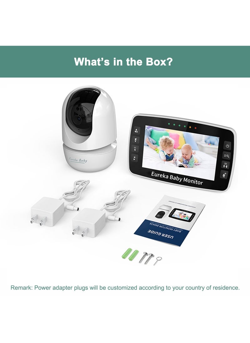 Eureka Baby - Eureka Baby Monitor: 4.3" No WiFi Baby Camera with 900ft Range, 2-Way Audio & Night Vision - Auto Pairing, Temp Alert, 360° View, Lullabies - Image 1