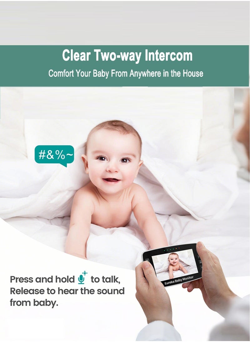 Eureka Baby - Eureka Baby Monitor: 4.3" No WiFi Baby Camera with 900ft Range, 2-Way Audio & Night Vision - Auto Pairing, Temp Alert, 360° View, Lullabies - Image 1