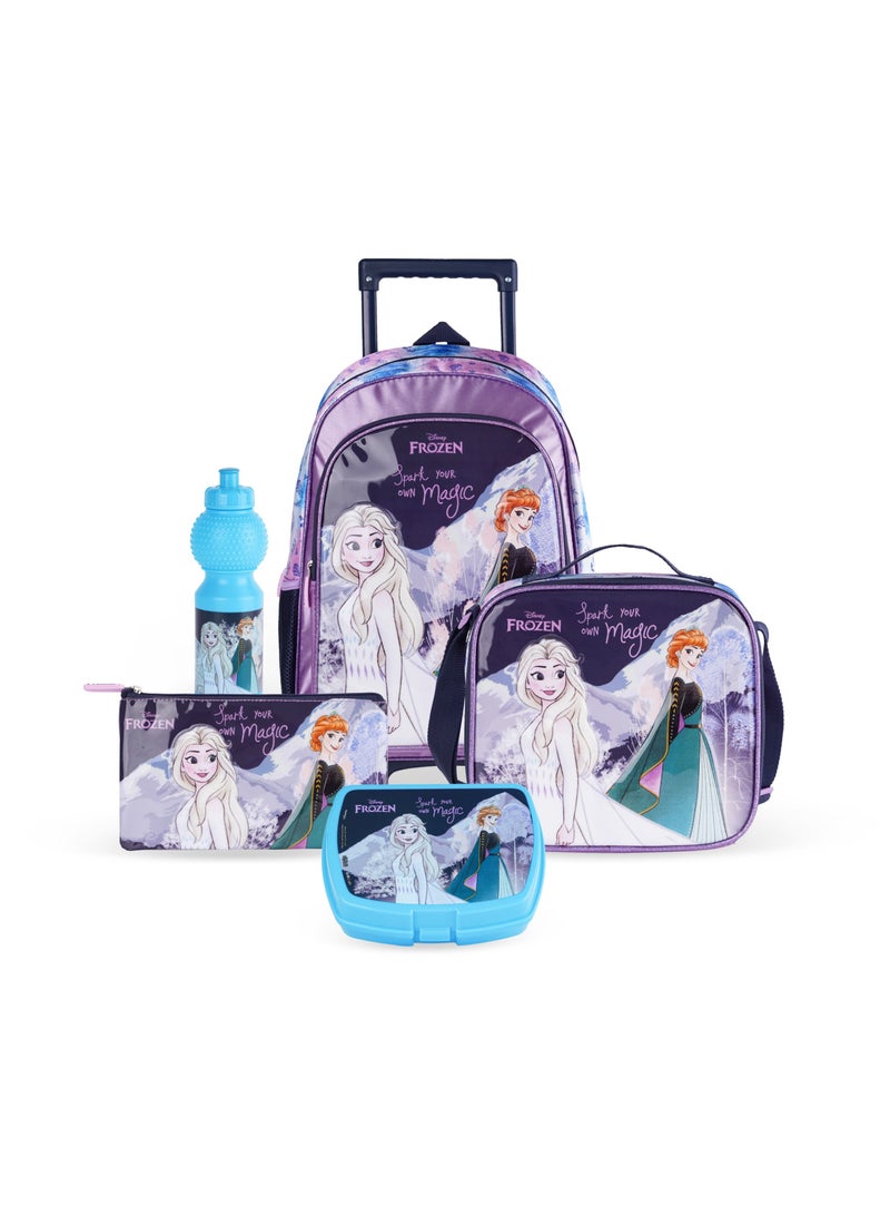 Disney FROZEN Disney Frozen 5in1 Trolley Box Set 16" - Thermal Insulation, Waterproof Nylon, Extendable Aluminum Trolley, Lunch Bag, Pencil Case, Water Bottle, and Coin Pouch. - Image 1