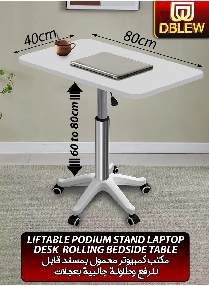 DBLEW - Liftable Standing Laptop Rolling Desk Adjustable Height Rectangle Sofa Bed Side Table Office Home Hospitals Dormitory Bedroom Living Room Study Rotating Work Station Hydraulic Mobile Podium Stand - Image 1