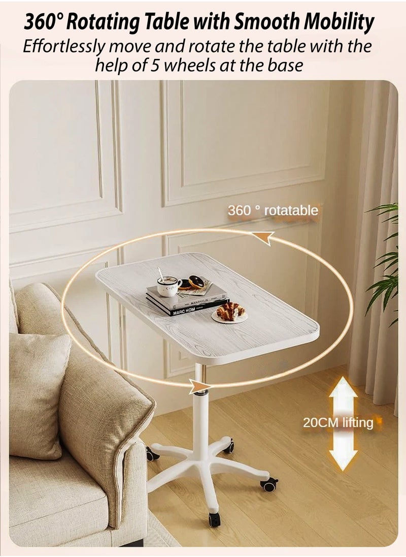 DBLEW - Liftable Standing Laptop Rolling Desk Adjustable Height Rectangle Sofa Bed Side Table Office Home Hospitals Dormitory Bedroom Living Room Study Rotating Work Station Hydraulic Mobile Podium Stand - Image 1