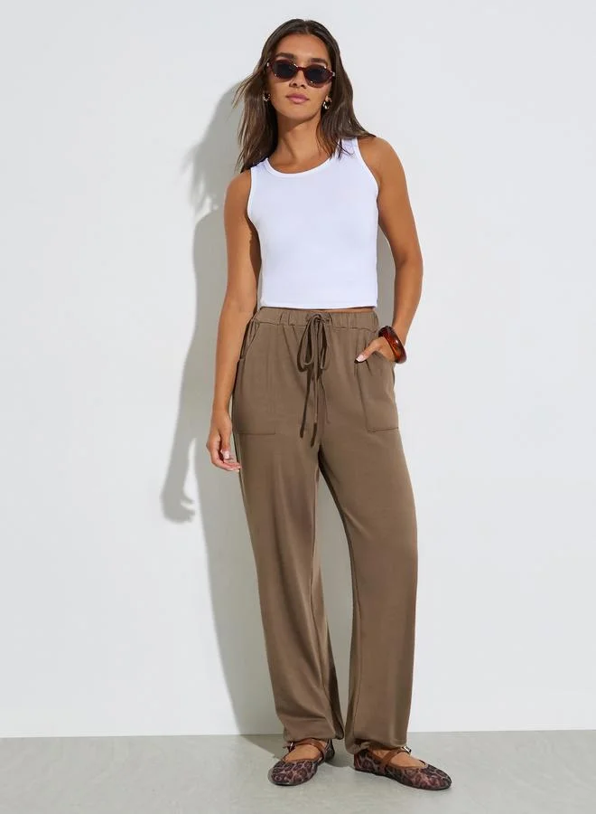 Styli Brown Wide Leg Knit Joggers
