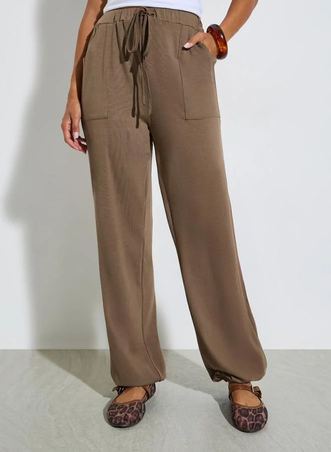Styli Brown Wide Leg Knit Joggers