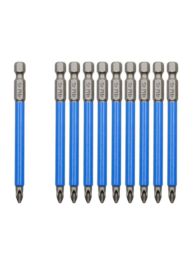 Yakumuz 10Pcs Magnetic PH2 Phillips Bits Set Yakumuz 3.5 inch Long Anti Slip #2 Bit (PH2 x 90MM) - Image 1