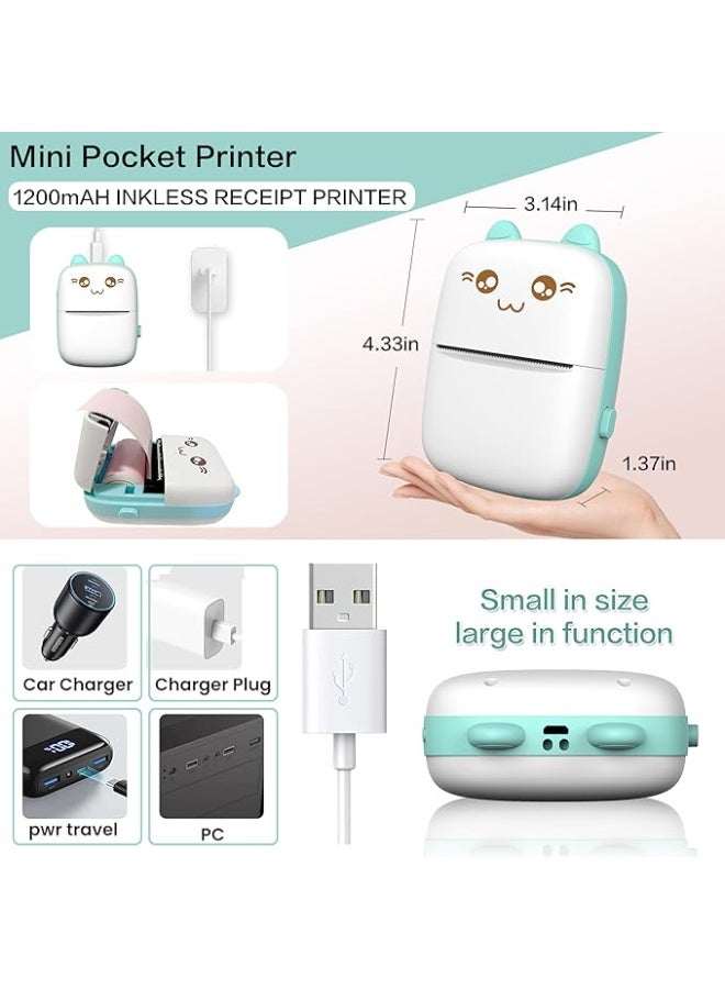 Mini Printer Portable, Inkless Sticker printer with 8 Rolls Paper, Bluetooth Wireless mini thermal printer Compatible with iOS + Android for Journal, Memo, Photo, Print Pod Gifts for Kids - Image 2