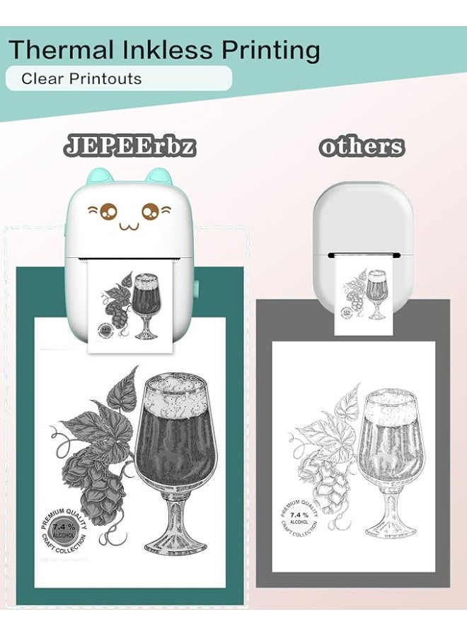 Mini Printer Portable, Inkless Sticker printer with 8 Rolls Paper, Bluetooth Wireless mini thermal printer Compatible with iOS + Android for Journal, Memo, Photo, Print Pod Gifts for Kids - Image 3