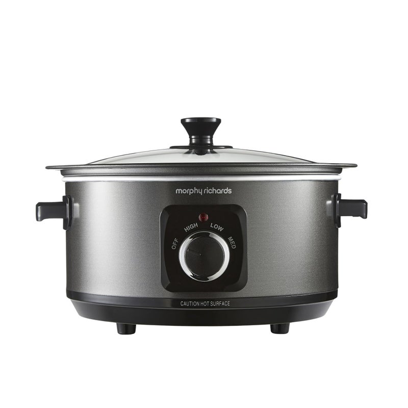 Morphy Richards 65L Sear and Stew Slow Cooker with Detachable Hinged lid Shatter Resistant Aluminium Pot 3 Heat Settings Hob Proof Easy Clean 163W Black 461020