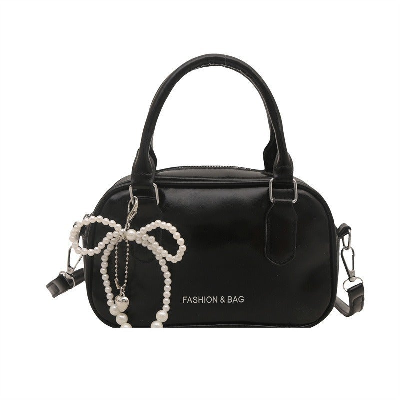 Fashionable Mini Square Crossbody Bag with Pearl Bow - Image 5