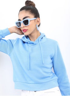 Ketch Cropped Solid Hooded Sweatshirt by Styli  - Image 1