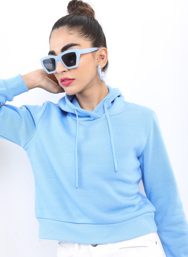 Ketch Cropped Solid Hooded Sweatshirt - Image 1