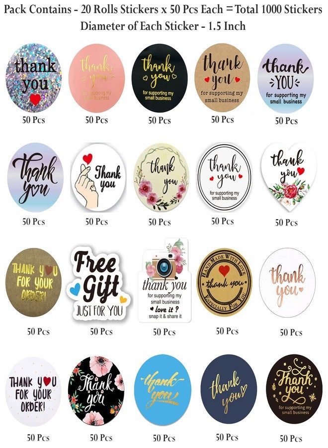 STORE 2508 Store2508 20 Rolls 1000 Pieces Thank You Stickers Labels, Thank You for Supporting My Small Business Stickers for Envelopes, Bubble Mailers and Gift Bags Packaging, 1.5 Inch - Image 2