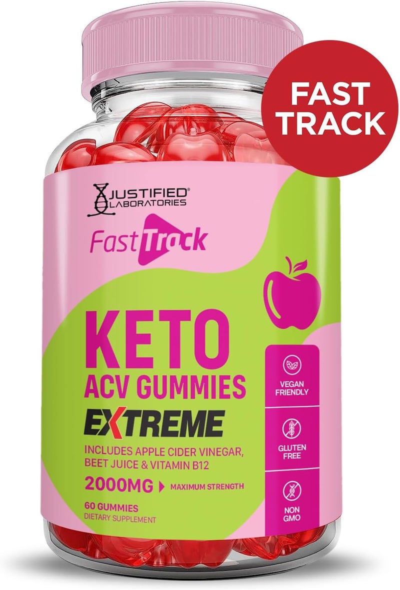 Justified Laboratories Fast Track Keto ACV Gummies Extreme 2000MG Fasttrack Keto Gummies Apple Cider Vinegar Formulated with Pomegranate Beet Juice Powder B12 Vegan Non GMO 60 Gummys - Image 3