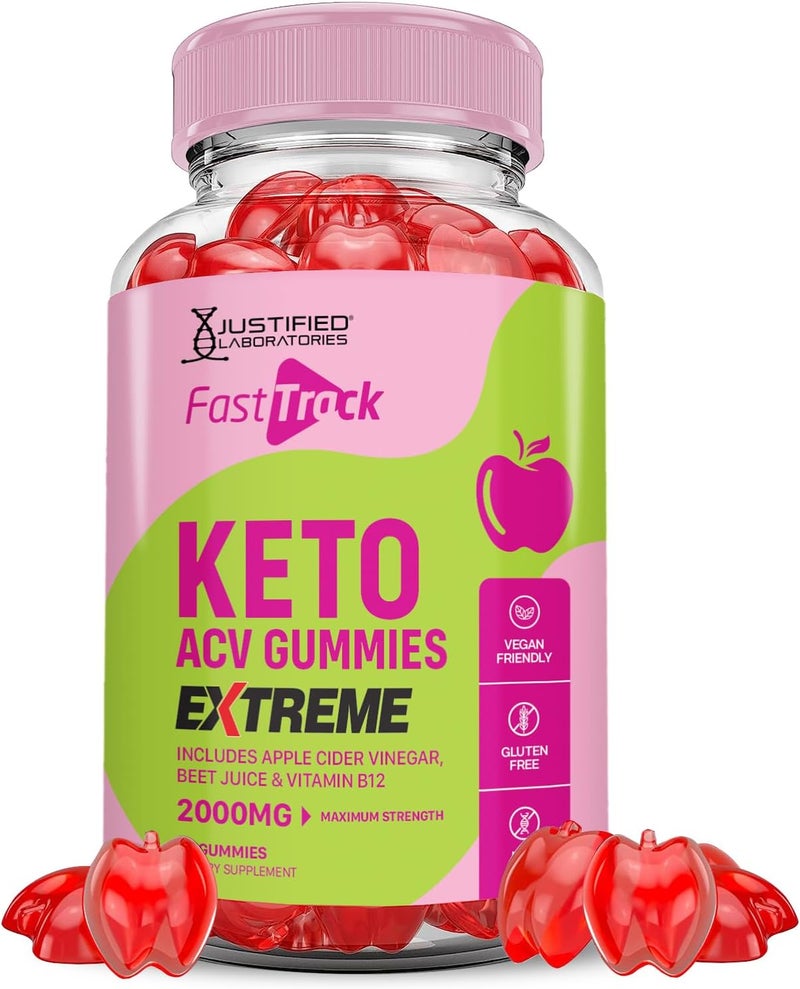 Justified Laboratories Fast Track Keto ACV Gummies Extreme 2000MG Fasttrack Keto Gummies Apple Cider Vinegar Formulated with Pomegranate Beet Juice Powder B12 Vegan Non GMO 60 Gummys - Image 1