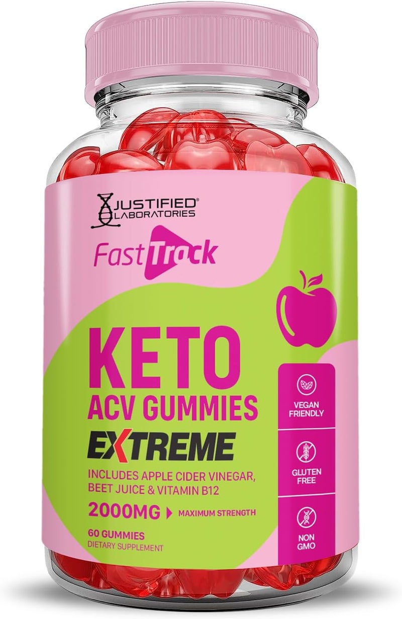 Justified Laboratories Fast Track Keto ACV Gummies Extreme 2000MG Fasttrack Keto Gummies Apple Cider Vinegar Formulated with Pomegranate Beet Juice Powder B12 Vegan Non GMO 60 Gummys - Image 4