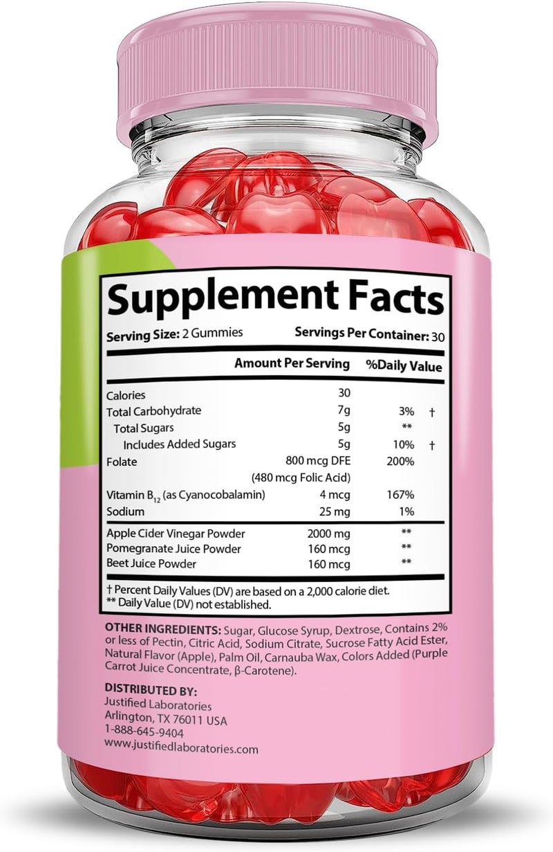 Justified Laboratories Fast Track Keto ACV Gummies Extreme 2000MG Fasttrack Keto Gummies Apple Cider Vinegar Formulated with Pomegranate Beet Juice Powder B12 Vegan Non GMO 60 Gummys - Image 5