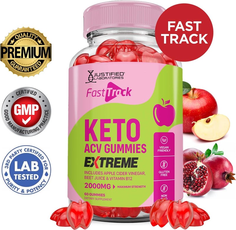 Justified Laboratories Fast Track Keto ACV Gummies Extreme 2000MG Fasttrack Keto Gummies Apple Cider Vinegar Formulated with Pomegranate Beet Juice Powder B12 Vegan Non GMO 60 Gummys - Image 2