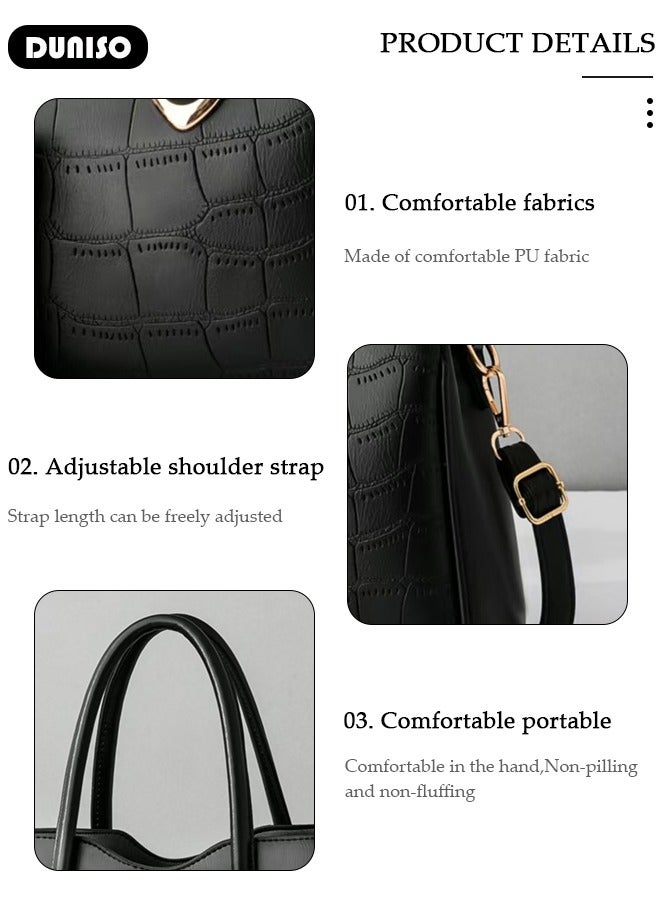 DUNISO 2PCS Women's Shoulder Tote Bag Set,Large Capacity Shoulder Bag with Adjustable Shoulder Strap,Fashion Tote Bags Purse Bag Set for Women/Ladies Office Travel Daily Bag - Image 3