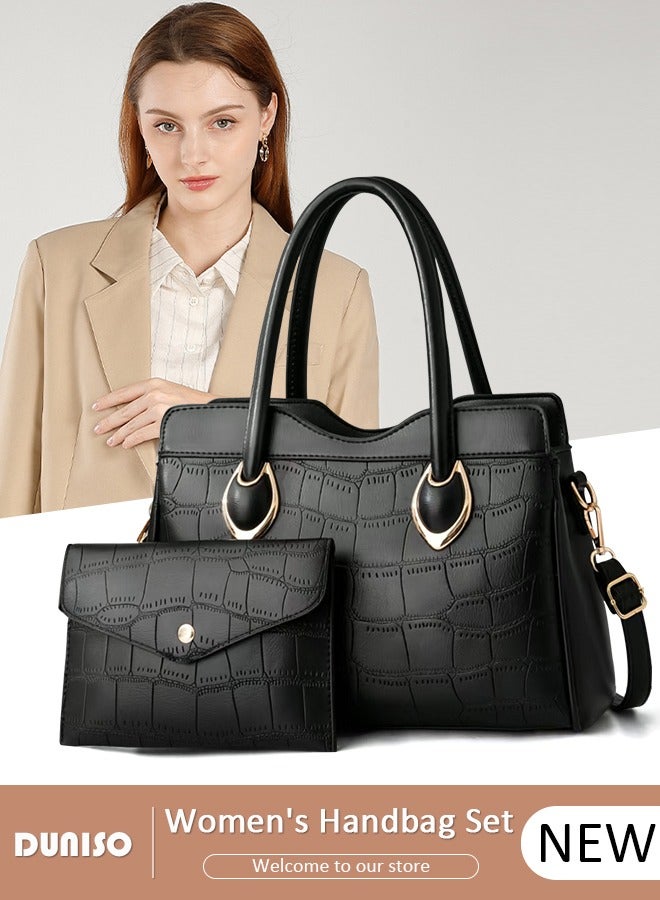 DUNISO 2PCS Women's Shoulder Tote Bag Set,Large Capacity Shoulder Bag with Adjustable Shoulder Strap,Fashion Tote Bags Purse Bag Set for Women/Ladies Office Travel Daily Bag - Image 1