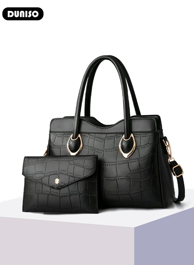 DUNISO 2PCS Women's Shoulder Tote Bag Set,Large Capacity Shoulder Bag with Adjustable Shoulder Strap,Fashion Tote Bags Purse Bag Set for Women/Ladies Office Travel Daily Bag - Image 5