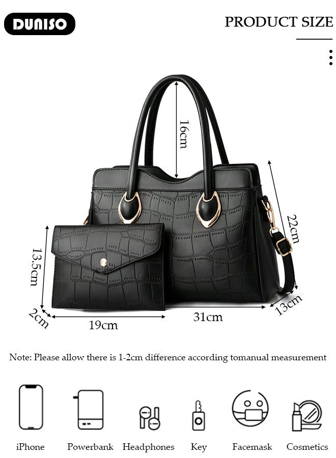 DUNISO 2PCS Women's Shoulder Tote Bag Set,Large Capacity Shoulder Bag with Adjustable Shoulder Strap,Fashion Tote Bags Purse Bag Set for Women/Ladies Office Travel Daily Bag - Image 2