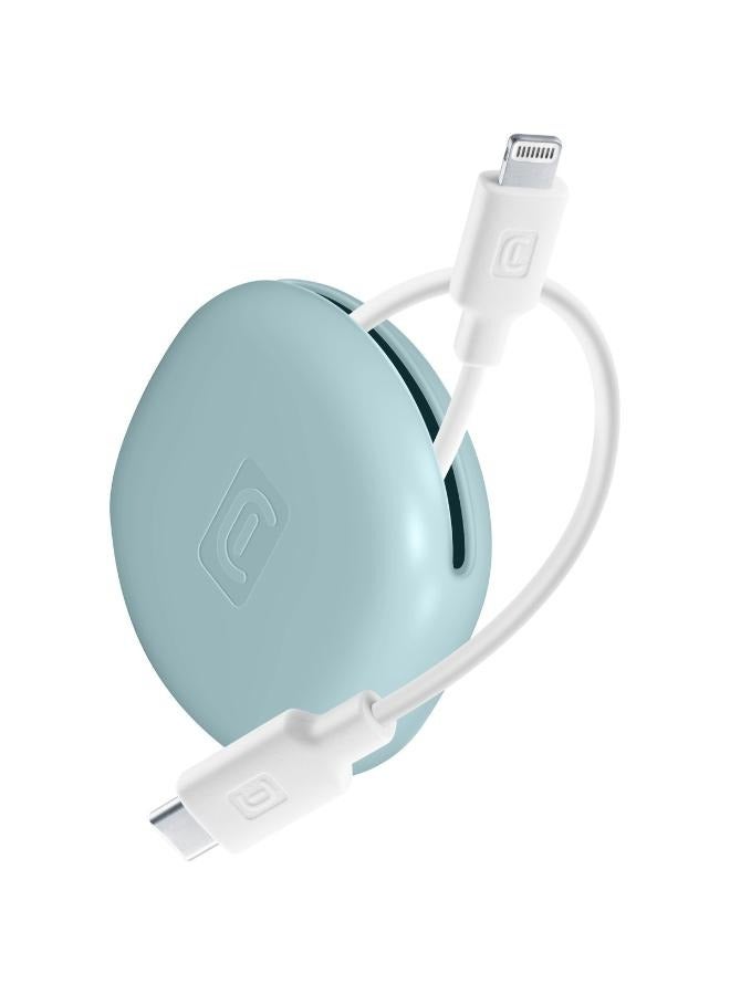 سيلولار لاين كابل Cellularline USB C إلى Lightning بطول 1 متر  ابيض مع حقيبة زرقاء كابل شحن ونقل بيانات عالي الجودة. - Image 1