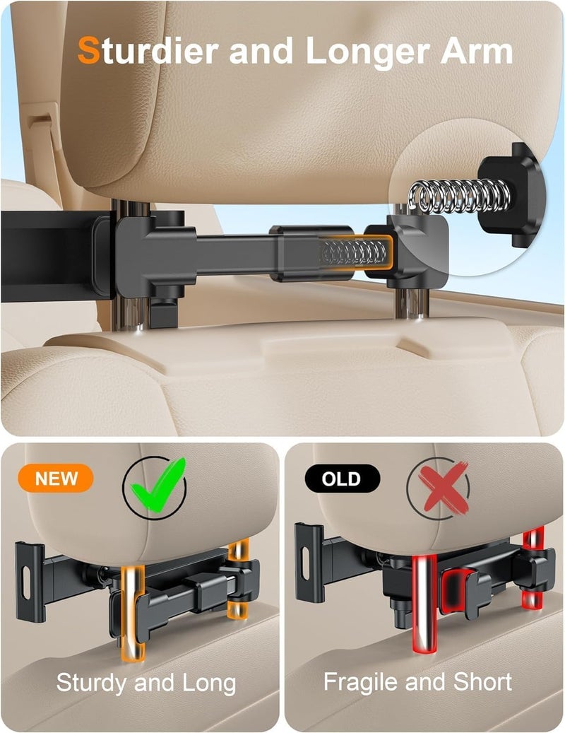 LMADFLY 360Â° Rotating Car Headrest Mount - iPad Holder for Car, Compatible with 5.5-18.4" iPad/iPhone/Samsung Tablets - Adjustable Stand for Backseat Entertainment on Long Drives & Travel - Image 3