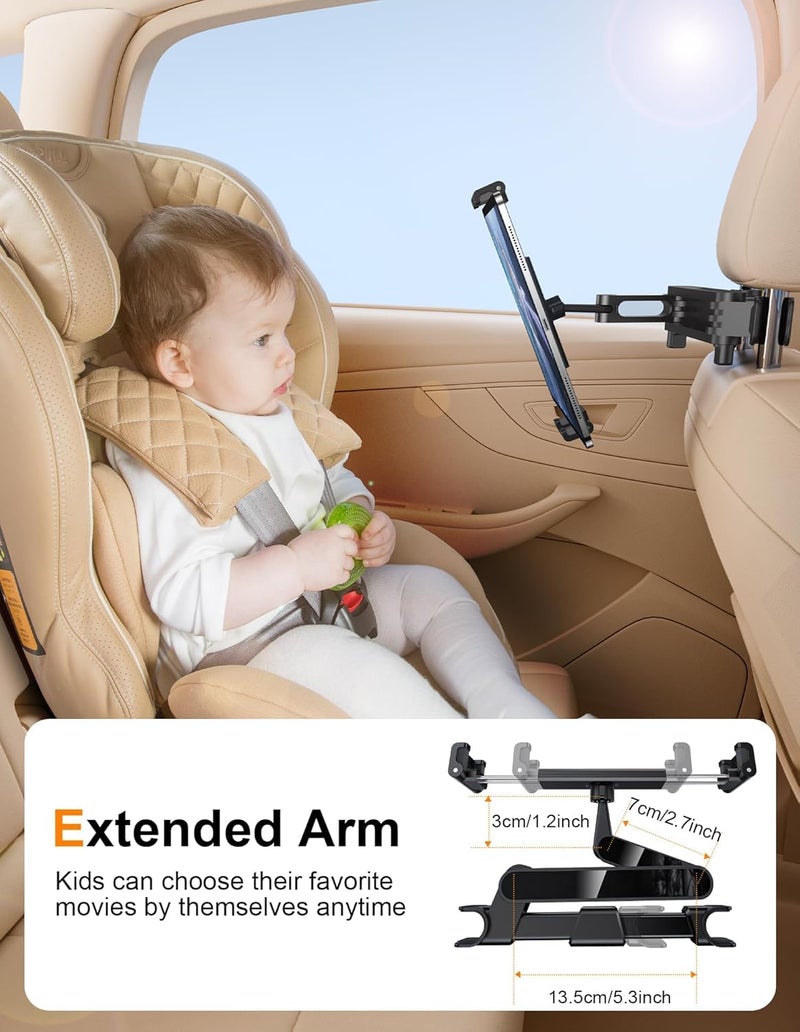 LMADFLY 360Â° Rotating Car Headrest Mount - iPad Holder for Car, Compatible with 5.5-18.4" iPad/iPhone/Samsung Tablets - Adjustable Stand for Backseat Entertainment on Long Drives & Travel - Image 2