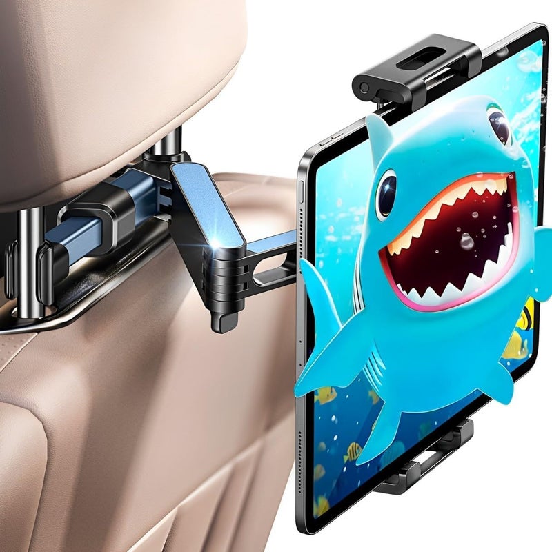 LMADFLY 360Â° Rotating Car Headrest Mount - iPad Holder for Car, Compatible with 5.5-18.4" iPad/iPhone/Samsung Tablets - Adjustable Stand for Backseat Entertainment on Long Drives & Travel - Image 1