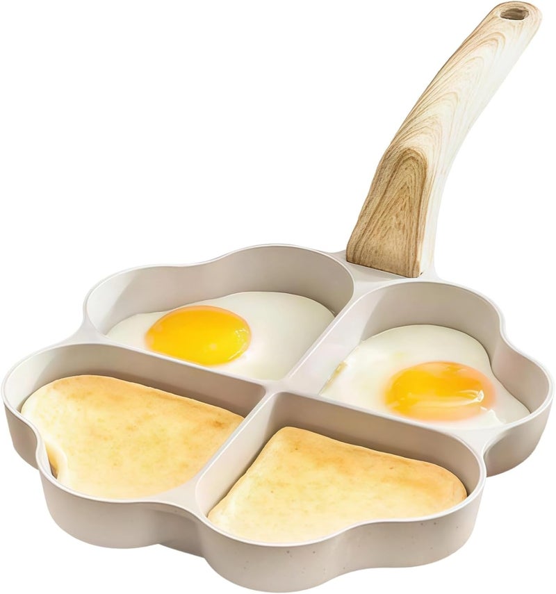 Aluminum Heart Shaped Egg Pan, 4-Cup Breakfast Skillet, Nonstick Omelette Maker With Faux Wood Handle, Compatible With Electric Gas Induction Stoves, Fast Heating & Easy Cleaning - Image 1
