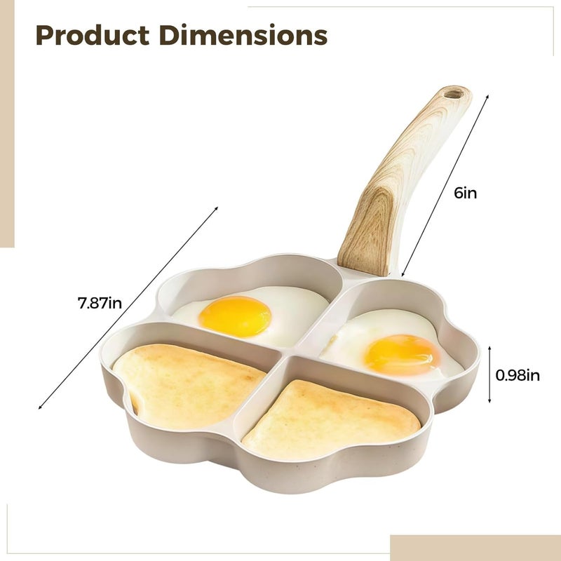 Aluminum Heart Shaped Egg Pan, 4-Cup Breakfast Skillet, Nonstick Omelette Maker With Faux Wood Handle, Compatible With Electric Gas Induction Stoves, Fast Heating & Easy Cleaning - Image 2