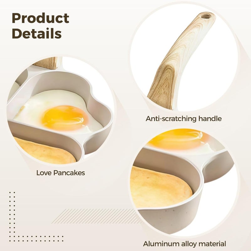 Aluminum Heart Shaped Egg Pan, 4-Cup Breakfast Skillet, Nonstick Omelette Maker With Faux Wood Handle, Compatible With Electric Gas Induction Stoves, Fast Heating & Easy Cleaning - Image 5
