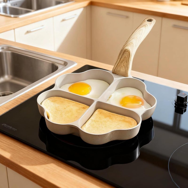 Aluminum Heart Shaped Egg Pan, 4-Cup Breakfast Skillet, Nonstick Omelette Maker With Faux Wood Handle, Compatible With Electric Gas Induction Stoves, Fast Heating & Easy Cleaning - Image 4