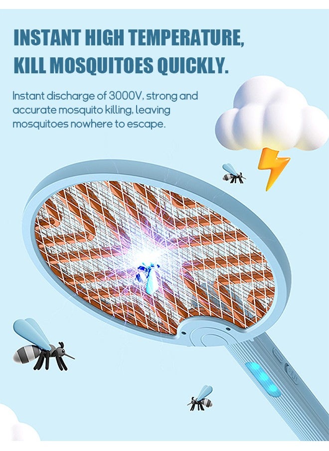 Beyond Electric Bug Zapper, 180° Folding 2 in 1 Smart Fly Swatter with Light, 3000V Detachable Dual Modes Fly Zapper, Powerful Mosquitoes Trap Lamp & Fly Killer Swatter (Blue)  - Image 4