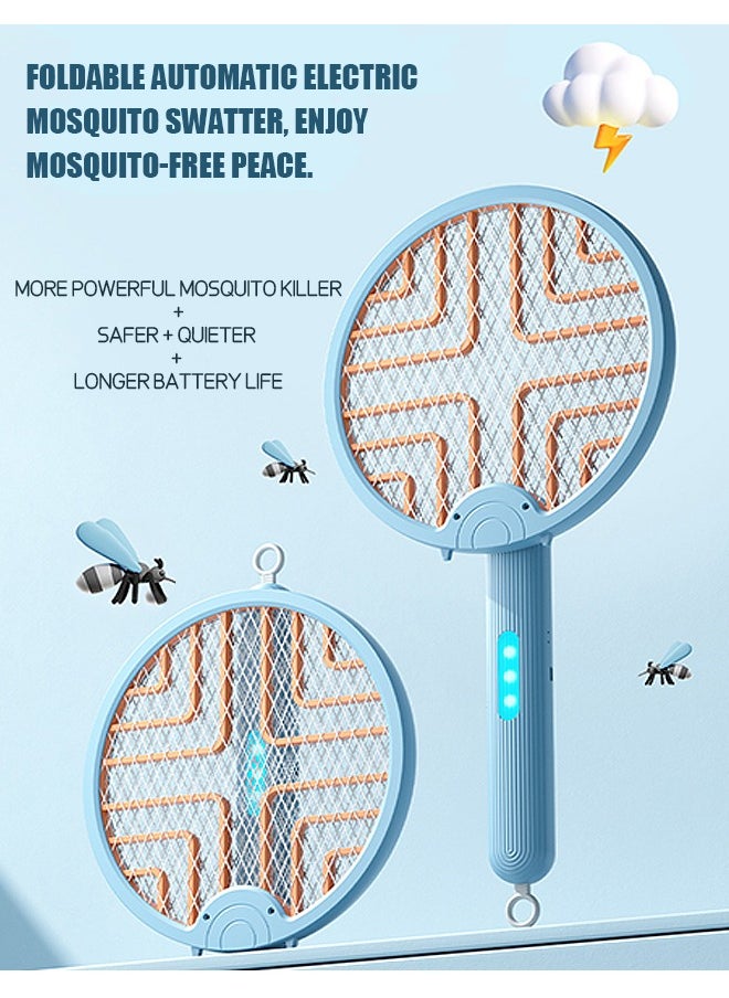Beyond - Electric Bug Zapper, 180° Folding 2 in 1 Smart Fly Swatter with Light, 3000V Detachable Dual Modes Fly Zapper, Powerful Mosquitoes Trap Lamp & Fly Killer Swatter (Blue) - Image 1