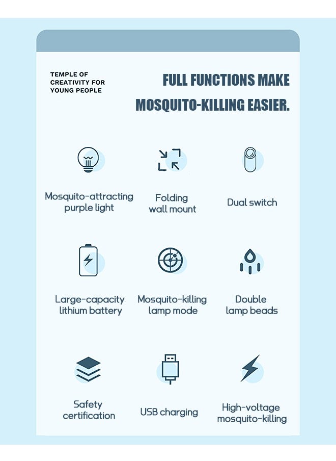 Beyond - Electric Bug Zapper, 180° Folding 2 in 1 Smart Fly Swatter with Light, 3000V Detachable Dual Modes Fly Zapper, Powerful Mosquitoes Trap Lamp & Fly Killer Swatter (Blue) - Image 1