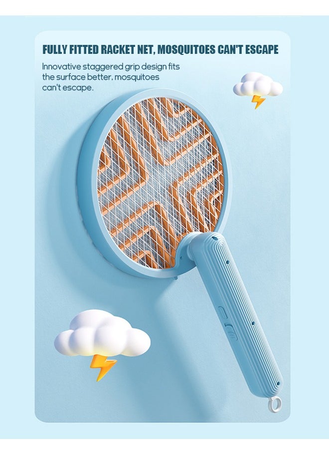 Beyond - Electric Bug Zapper, 180° Folding 2 in 1 Smart Fly Swatter with Light, 3000V Detachable Dual Modes Fly Zapper, Powerful Mosquitoes Trap Lamp & Fly Killer Swatter (Blue) - Image 1