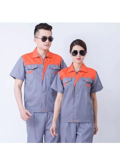Generic Mens Sleeve Work Shirt Spring Autumn Color Block Wear Resistant Welding Auto Repair Labor Protection Top Factory Workshop Top Orange and Grey Short-sleeved Single Top 