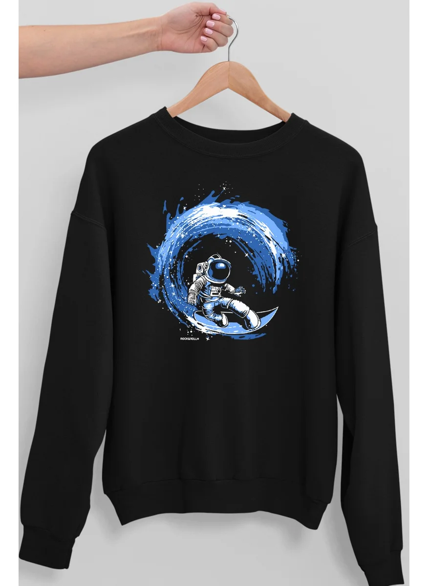 Rock&Roll Rock & Roll Galactic Surfer Black Crew Neck Thick Men's Sweatshirt