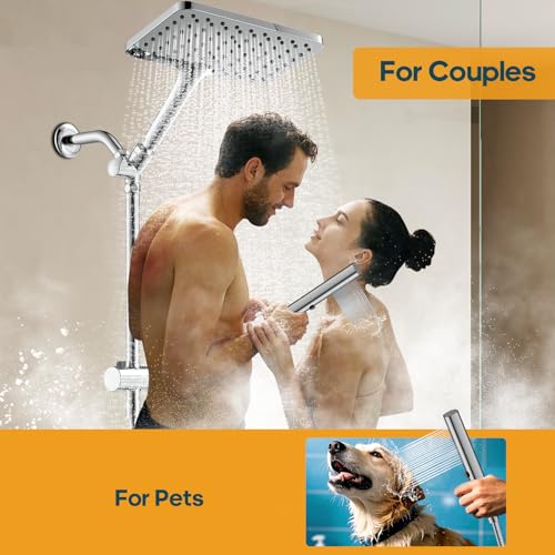 Hombeter Shower Heads with Handheld Spray Combo, 10 Inch High Pressure Rain/Rainfall Shower Head, Height Adjustable Dual 2 in 1 Shower Head System with Stainless Steel Hose - Image 4