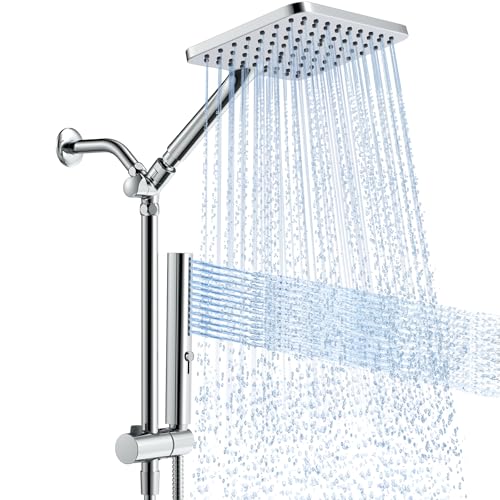 Hombeter Shower Heads with Handheld Spray Combo, 10 Inch High Pressure Rain/Rainfall Shower Head, Height Adjustable Dual 2 in 1 Shower Head System with Stainless Steel Hose - Image 1