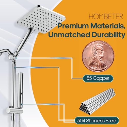 Hombeter Shower Heads with Handheld Spray Combo, 10 Inch High Pressure Rain/Rainfall Shower Head, Height Adjustable Dual 2 in 1 Shower Head System with Stainless Steel Hose - Image 2