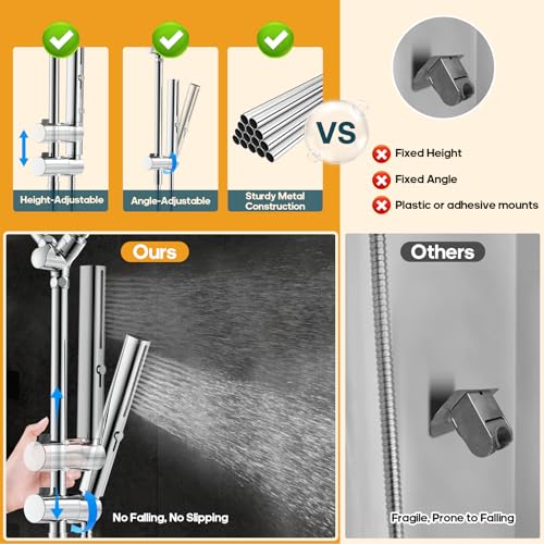 Hombeter Shower Heads with Handheld Spray Combo, 10 Inch High Pressure Rain/Rainfall Shower Head, Height Adjustable Dual 2 in 1 Shower Head System with Stainless Steel Hose - Image 3