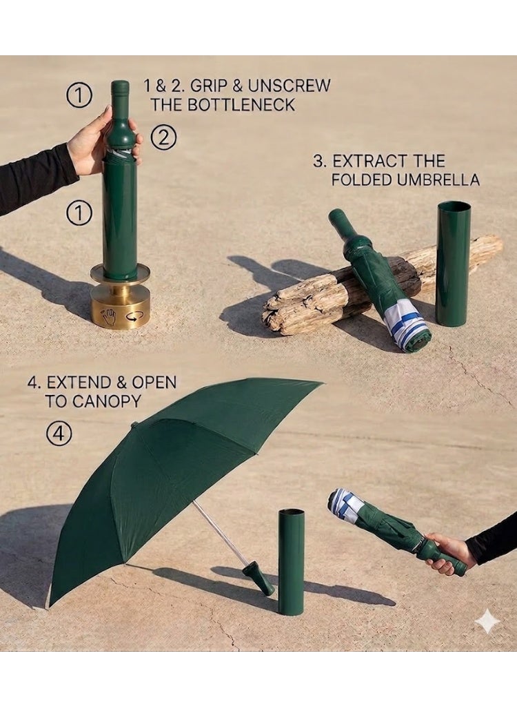 Compact Travel Umbrella with UV Protection and Rain Shield – Double Layer Foldable Automatic Open Windproof Lightweight Umbrella 98cm with Bottle-Shaped Storage Case for Daily Travel and Outdoor Use - Image 5