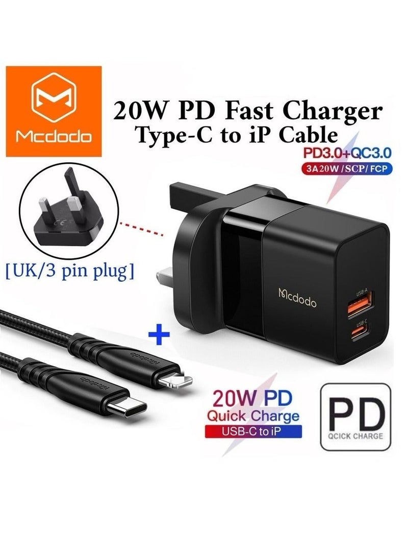 مكدودو شاحن MCDODO CH1302 من سلسلة الهيدروجين بقوة 20 واط مع مجموعة كابلات (قابس بريطاني) - أسود - Image 2