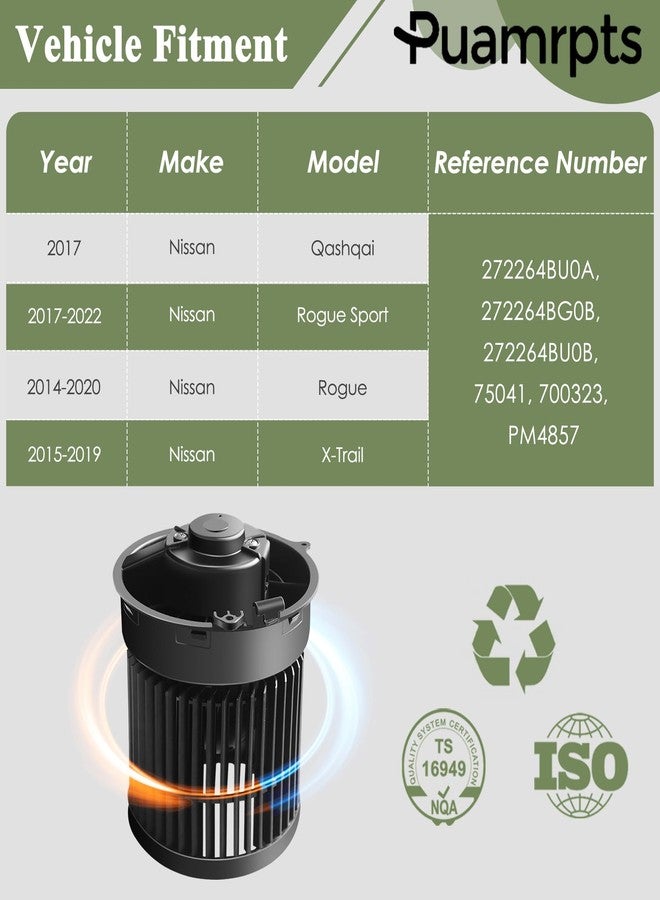 محرك مروحة سخان مكيف الهواء PUAMRPTS متوافق مع - روغ 2014-2020، إكس-تريل 2015-2019 - بديل للأرقام: 27226-4BU0A، 75041، 700323 - Image 2