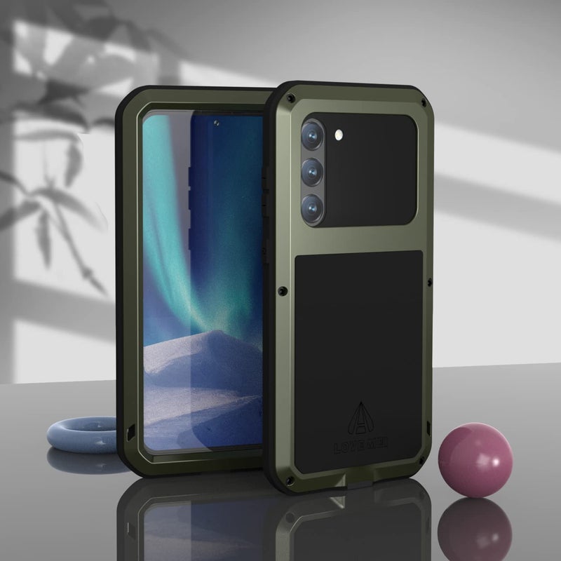 LOVE MEI Samsung Galaxy S23 Plus Military Metal Silicone Case [Built-in Screen Protection] Full Body Heavy Duty Shockproof Armor Protection Case for Galaxy S23 Plus Green - Image 3