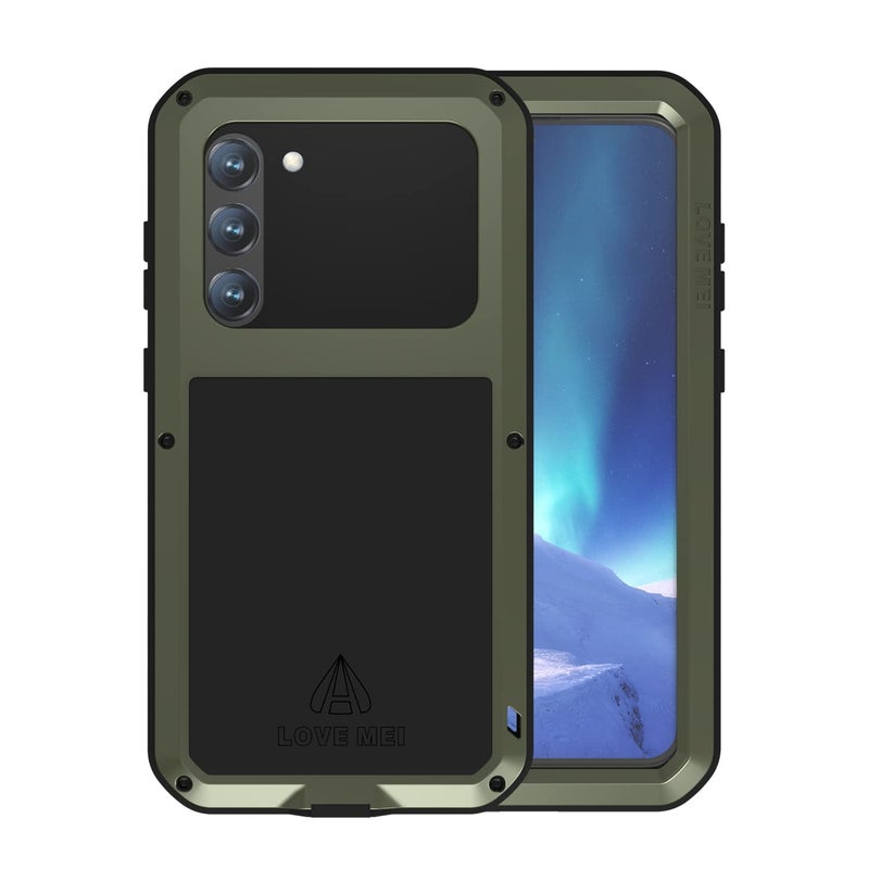 LOVE MEI Samsung Galaxy S23 Plus Military Metal Silicone Case [Built-in Screen Protection] Full Body Heavy Duty Shockproof Armor Protection Case for Galaxy S23 Plus Green - Image 1