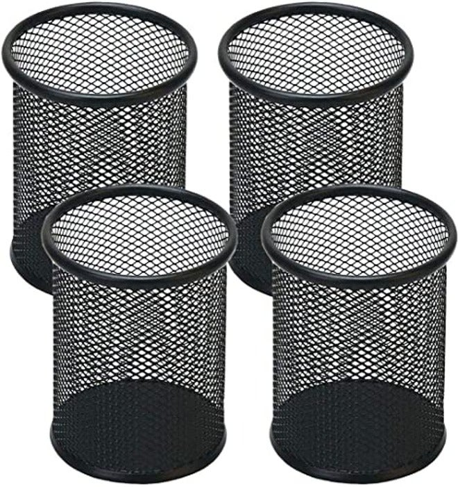 Pen Holder Mesh Pencil Holder Metal Pen Holder Cup Pencil Cup Holder for Desk Office Pen Organizer Black, 4 Pack