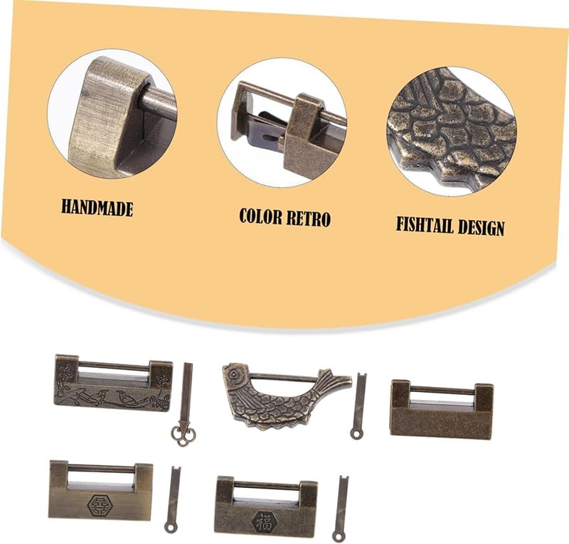 Antique Padlocks And Keys Set Of 5 For Vintage Box Cabinets Jewelry Collectibles - Image 5