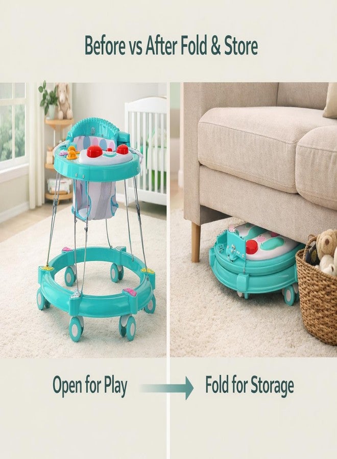 Maanit Walker with Foldable,Cushion Seat | Activity Walker for Baby with Musical Toy Bar | Walker Boys and Girls (Green) - Image 3